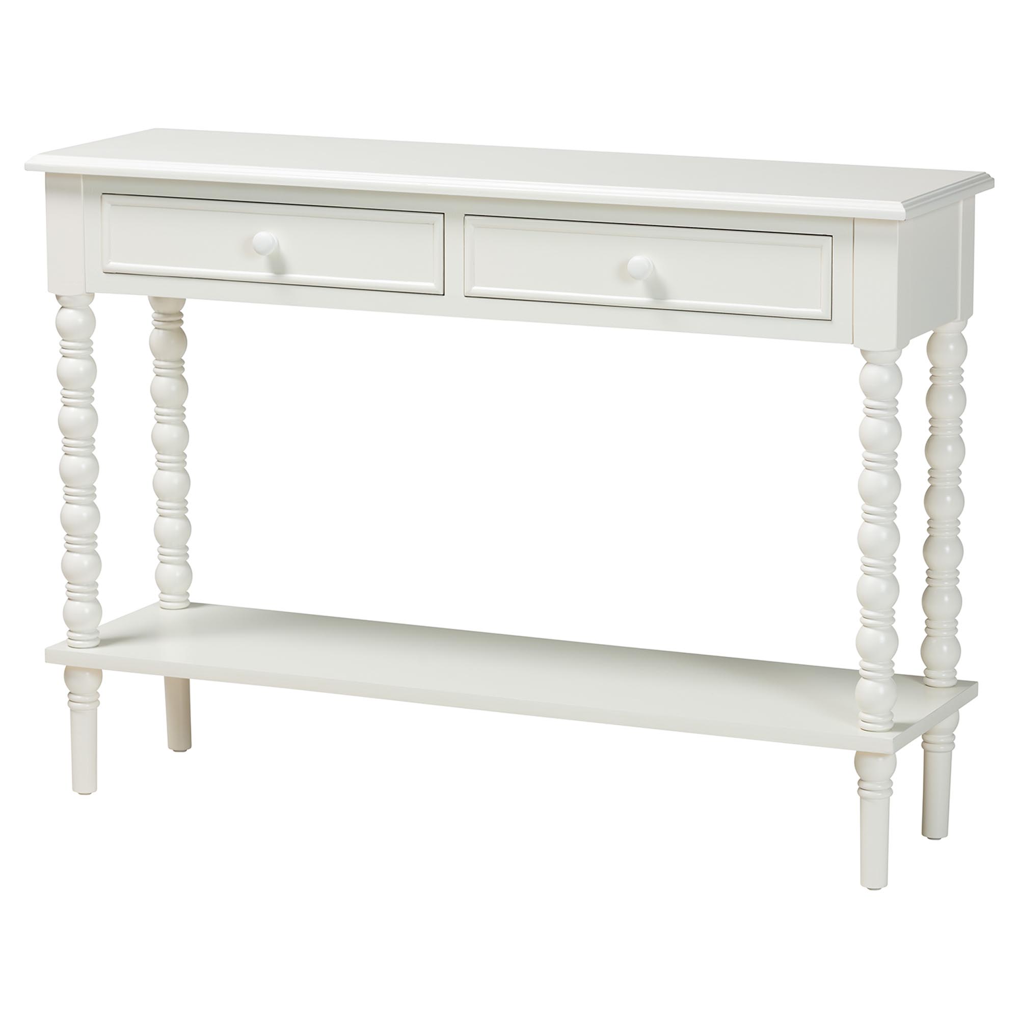 Baxton Studio Malinda Classic White Wood 2-Drawer Console Table with Spindle Legs